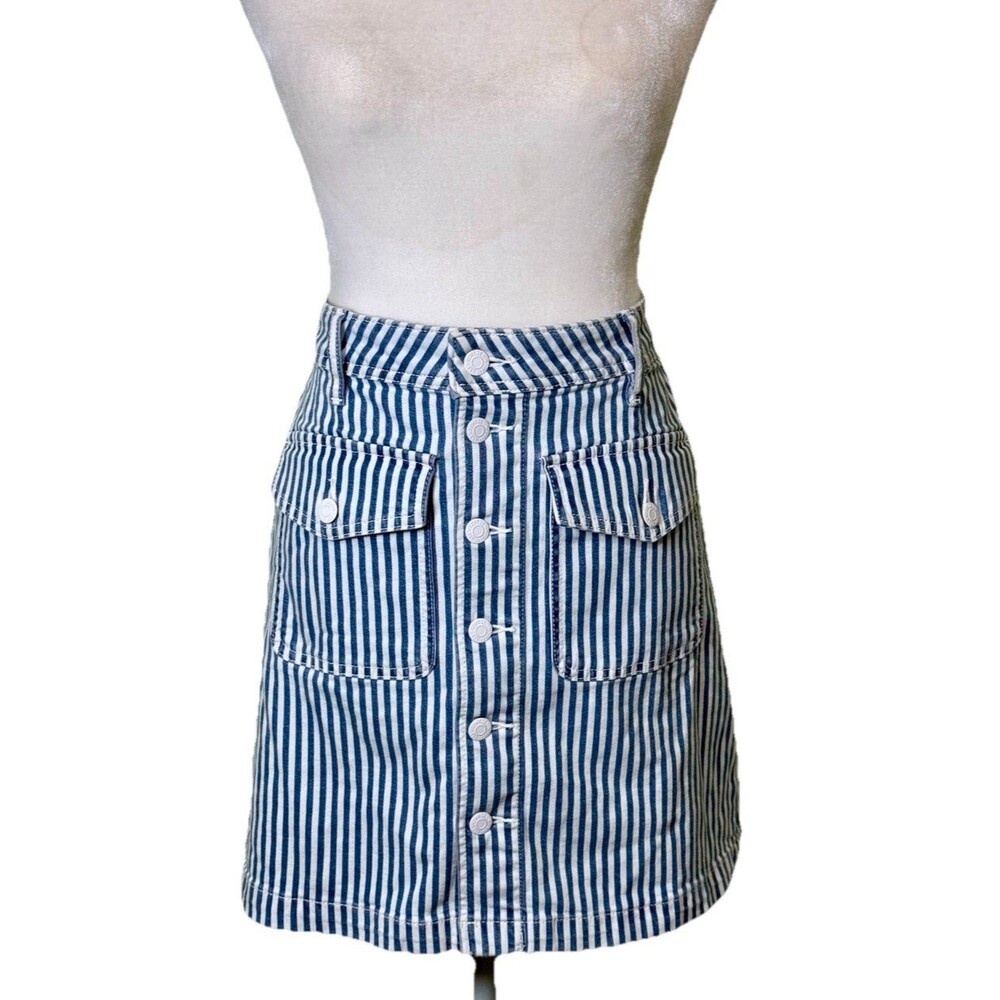 Made And Loved Loft Blue Denim Mini‎ Skirt Retro Nautical Coastal Chic Preppy 10
